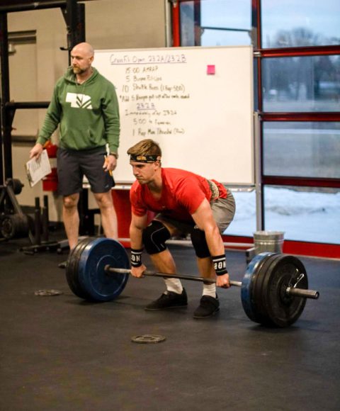 Jacob Larsen doing a deadlift as part of his physical therapy routine